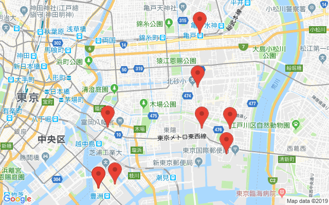 江東区の保険相談窓口のマップ